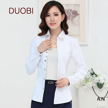 朵比DUOBI职业装衬衫女 长袖/加绒加厚/短袖衬衣+正装长裤百搭工作服套装修身休闲上班 白色-长袖加绒加厚 M