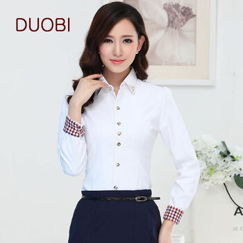 朵比DUOBI职业装衬衫女 长袖/加绒加厚/短袖衬衣+正装长裤百搭工作服套装修身休闲上班 白色-长袖加绒加厚 M