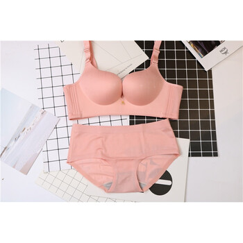 新款夏季透气无痕无钢圈杯薄款聚拢文胸罩性感c罩杯文胸套装 虾红 85c