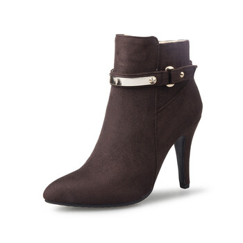 耶斯爱度2017小码尖头高跟鞋细跟磨砂及裸靴秋冬天 棕色 34