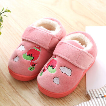 宝宝棉拖鞋男童女童1-3岁包跟棉鞋婴幼儿可爱冬天保暖小童棉鞋 西瓜红
