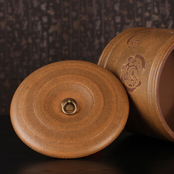 谱茗 全手工紫砂茶叶缸 仿古七饼装茶叶罐 大号茶叶罐 普洱茶叶罐 古铜七饼厚德载物
