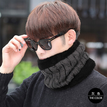 男士冬季脖套加厚保暖防风加绒针织围巾学生骑车韩版潮套头围脖男 单