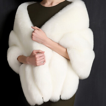 新娘婚纱披肩仿毛披风旗袍外搭白皮草斗篷外套厚 白色小号(150cm*40cm