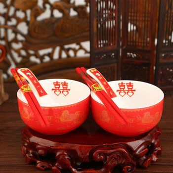 结婚用品对碗对杯喜碗喜杯陶瓷龙凤碗敬茶杯碗筷婚庆陪嫁礼品套装