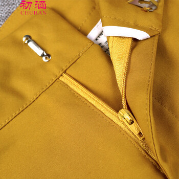 初涵 2015秋季新款韩版时尚简约纯色紧身小脚铅笔长裤商务OL通勤百搭淑女甜美修身休闲裤潮 黄色 L