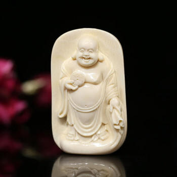 玫之尔21588(mei zhi er) 天然猛犸象牙布袋弥勒佛牙雕挂件