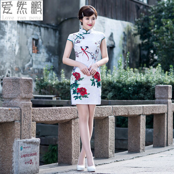 爱然鹏2016婚纱礼服新娘敬酒服红色晚礼服单肩礼服短款时尚修身包臀礼服 红色 S包退换