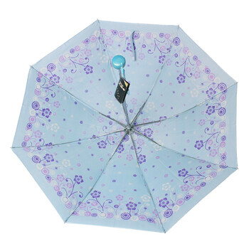 天堂伞 花色丁高密聚酯防紫外线三折钢伞晴雨伞 淡湖兰 308T