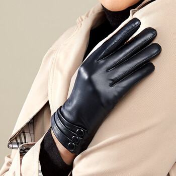 女士皮手套 女冬真皮 绵羊皮加厚保暖休闲韩版皮手套 黑色触屏绒里 m