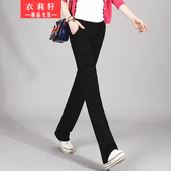 衣莉轩 2015春季新款大码女装裤子 百搭休闲松紧腰阔腿裤时尚喇叭裤 棉麻长裤女 长裤 黑色 XL