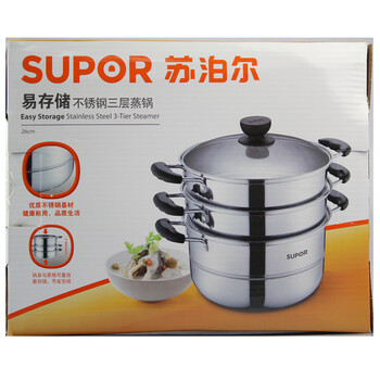 
                                        苏泊尔（SUPOR） 304不锈钢蒸锅26cm三层蒸笼汤煮锅电磁炉锅具EZ1226S01                