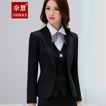 
                                        奈慧2016夏装新款复古黑色马夹职业装女装银行ol酒店工作服打底灰色马甲套装空姐制服团购 单件黑色马甲 3XL                
