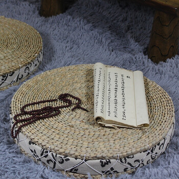 田园香蒲草编蒲团加厚圆形坐垫日式榻榻米飘窗禅修拜佛打坐垫子藤