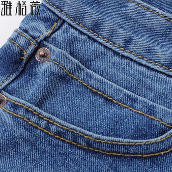 雅格薇夏新款牛仔短裤女 宽松大码阔腿胖mm翻边休闲高腰热裤306 蓝色 28码