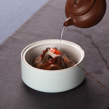
                                        饮致 陶瓷茶叶罐景德镇仿古色釉储茶罐大号茶仓平盖存茶罐 孔雀绿                