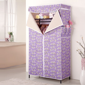 年华简易牛津布衣柜加粗加固钢架折叠组装单双人衣橱置物柜子 浅紫色