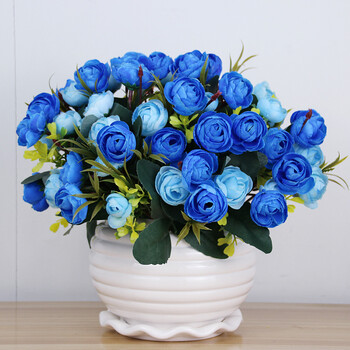 仿真花束插花客厅卧室餐桌茶几摆假花艺装饰绢花套装摆设家居 蓝色