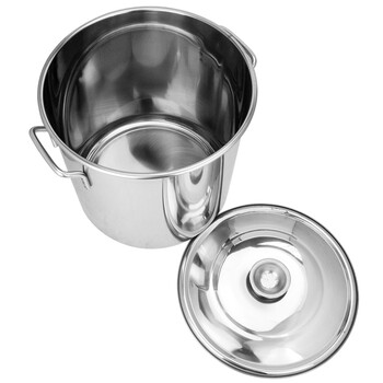 德勒DLEE2.0 特厚不锈钢汤桶商用带盖深汤锅米饭桶圆水桶30cm 多用桶30X30X2.0