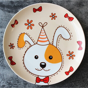 景德镇陶瓷日式可爱卡通动物兔子点心水果餐盘牛排盘 呆萌狗狗 8寸盘>