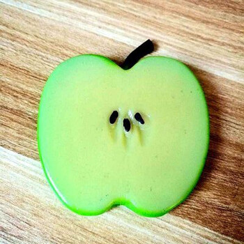 模型塑胶青苹红苹果片带柄仿真水果切片玩具装饰拍摄道具 塑料青苹果