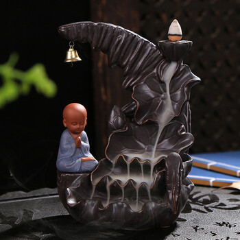 创意紫砂香炉香道小和尚摆件加湿器客厅办公室 荷禅静