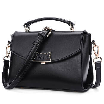 polo 学院风单肩包斜挎女包时尚女士包包女式手提小猫包340323 黑色