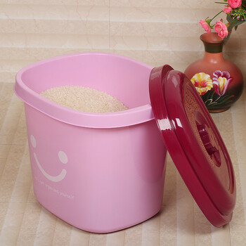 圆形米桶米缸10kg15kg20kg储米箱带盖塑料装米桶面粉桶家用 米白小号