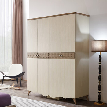 北欧卧室家具衣柜推拉门简约现代实木板式柜子 银灰色dd1d四门衣柜 dd