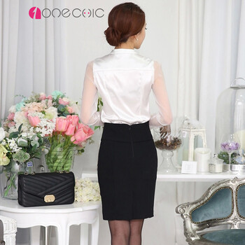 ONECHIC 2015年秋季新款透视拼接衬衫女装白色打底衫上衣长袖韩版修身女 白色 L