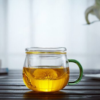 美斯尼加厚耐热玻璃茶杯花茶杯泡茶水杯子创意办公杯带过滤彩色把手