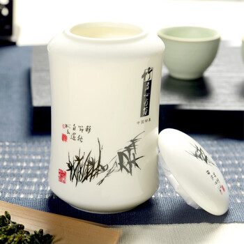 
                                                                                鼎艺 中号白瓷茶叶罐陶瓷密封储茶罐瓷器茶罐茶具配件 小仙芽罐金藤花 中号                