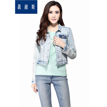 真维斯女装秋装 韩版舒适时尚修身休闲牛仔短外套JW-51-222005 8514 浅蓝色 M