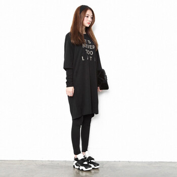 
                                        shezglobal韩版SZ春夏季新款女装中袖圆领套头百搭宽松打底连衣裙 黑色 均码                