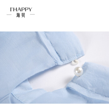 海贝衬衫女2016新款 立领泡泡袖女装衬衫女雪纺 蓝色 M