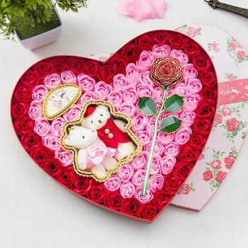 仕林轶语 香皂花礼盒 心形92朵玫瑰花可发光带小熊礼盒七夕情人节送