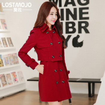 lostmojo2015春秋新款女装韩版修身风衣外套女中长款显瘦  1002R 卡其色 M