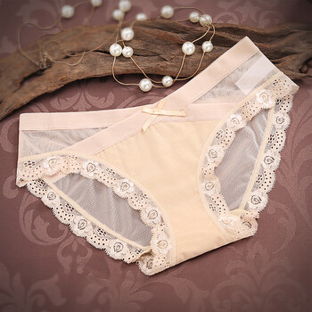 北极绒性感内裤女蕾丝诱惑透明火辣提臀中低腰无痕女士三角内裤 肤色