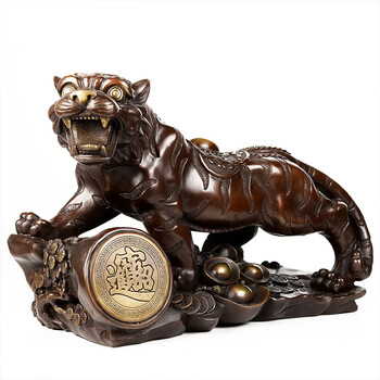 风水阁 大号纯铜老虎摆件家居办公室装饰工艺品铜上山虎礼品摆件 金色