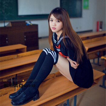 
                                                            茗门卡淇 COSPLAY地狱少女 阎魔爱裙子校服水手服红领巾学生装 336黑色上衣+黑裙子+红领带+黑色白条纹袜210 L                