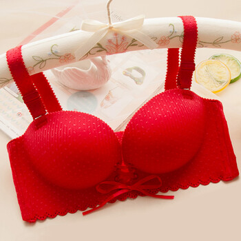 文胸性感深v绑带拉b调整型胸罩小胸加厚聚拢无钢圈文胸女 红色 80b