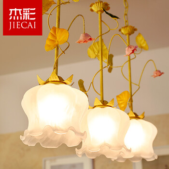 芊朵尚 餐厅灯具餐吊灯饭厅灯饰温馨田园创意楼梯 过道台灯三头小吊灯 桔色