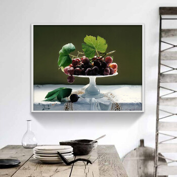 Timax油画有框画 餐厅装饰画欧式饭厅挂画超写实水果葡萄静物油画 简欧餐厅背景墙画 褐色 40*50cm