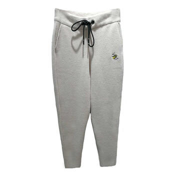 秋冬厚休闲裤松紧腰小蜜蜂双面羊绒哈伦裤女萝卜裤 米白色 l