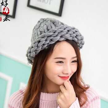 秋冬韩版潮超粗保暖卷边手工编织粗毛线帽子针织帽麻花渔夫帽女帽
