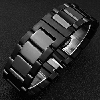 男士钢带手表带适配万宝龙 汉密尔顿表链配件18 20 22mm男女 全黑色