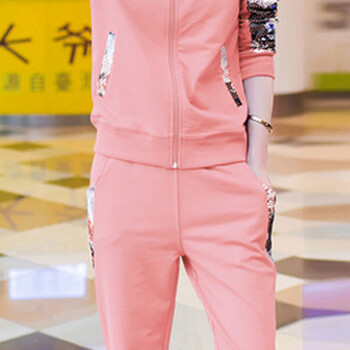 乐凡天成2015秋季新款休闲长袖两件套卫衣运动服598 T 粉红色 XXL