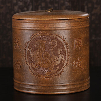 谱茗 全手工紫砂茶叶缸 仿古七饼装茶叶罐 大号茶叶罐 普洱茶叶罐 古铜七饼厚德载物