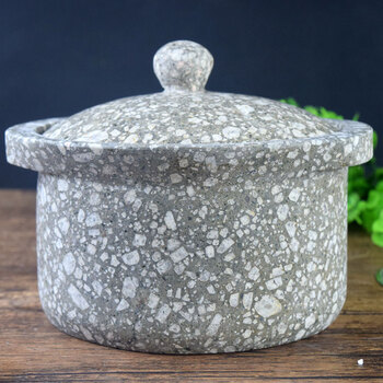 麦饭石石锅砂锅蒙阴特级麦饭石锅子纯手工天然石头锅养生石头锅 高15