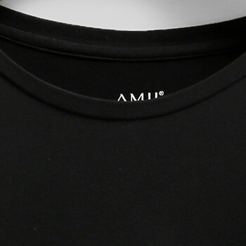 Amii【极简主义】夏新品横条网眼拼接圆领短袖大码T恤女5色女11570314 黑色 L